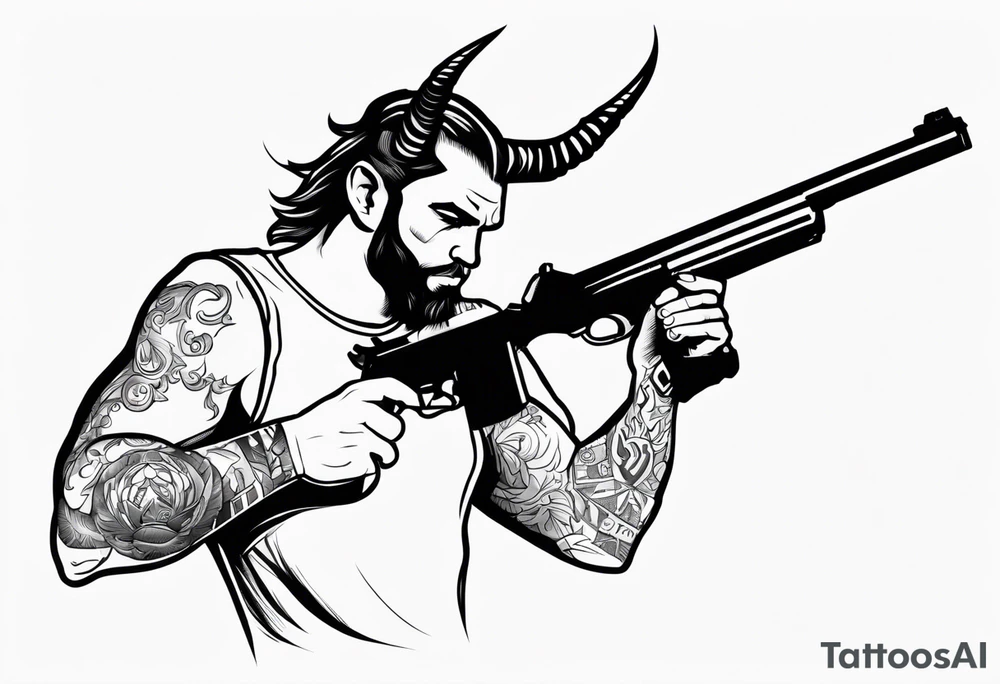 capricorn man with gun tattoo idea
