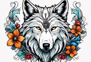 Wolf, flower, cross tattoo idea