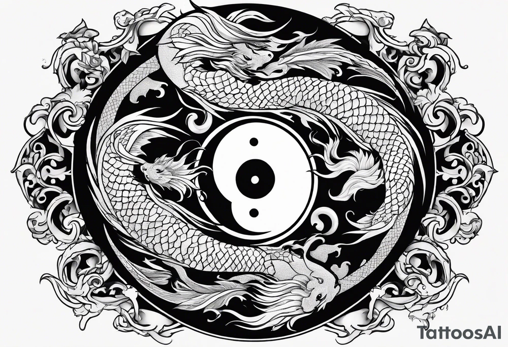 powerful ying Yang symbol made of koi fish and dragons tattoo idea