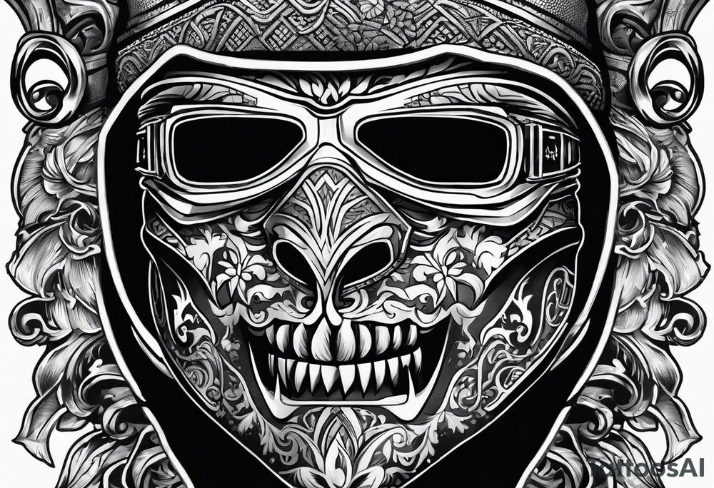 Ski mask biting money tattoo idea