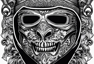 Ski mask biting money tattoo idea