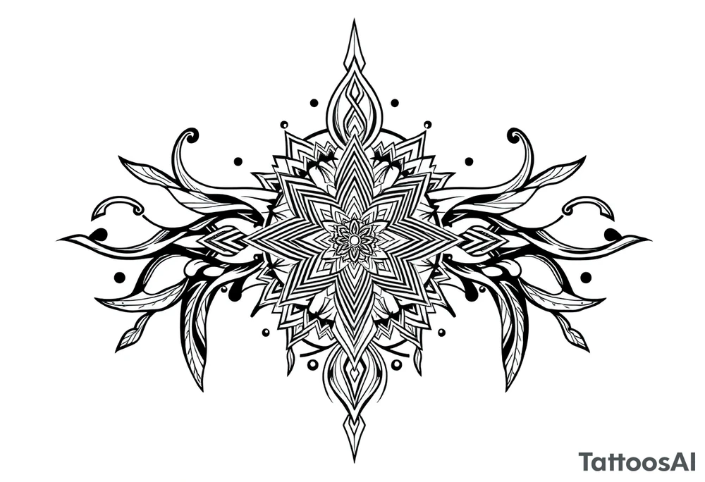 long shaman style mytical bold line with ancient rhyme tattoo idea