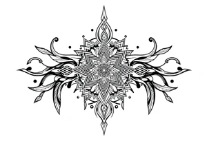 long shaman style mytical bold line with ancient rhyme tattoo idea