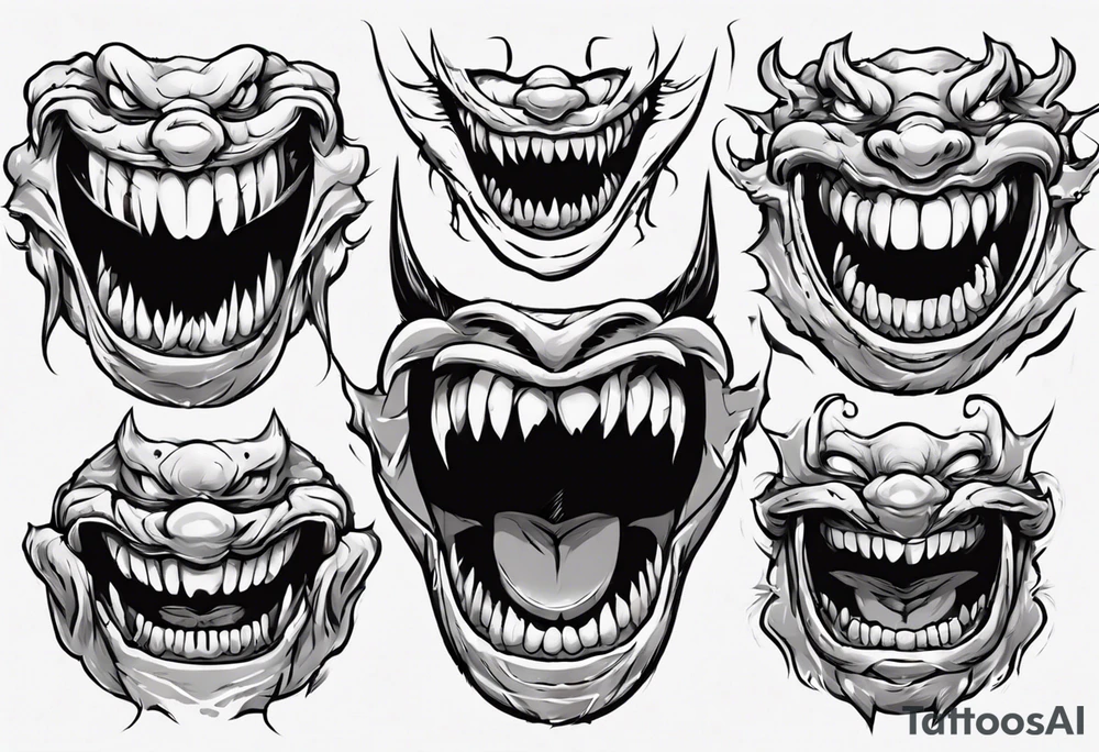 japanese monster mouth smiling widely (teeth and lips only, closed mouth) tattoo idea