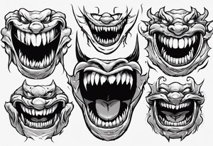 japanese monster mouth smiling widely (teeth and lips only, closed mouth) tattoo idea
