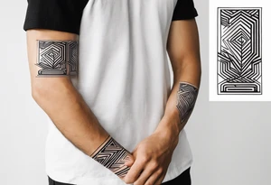armband tattoo, masculine, narrow, horizontal with electromagnetic wave pattern tattoo idea
