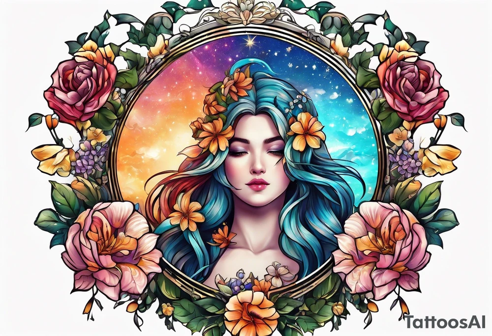 Gemini sign with flowers tattoo idea