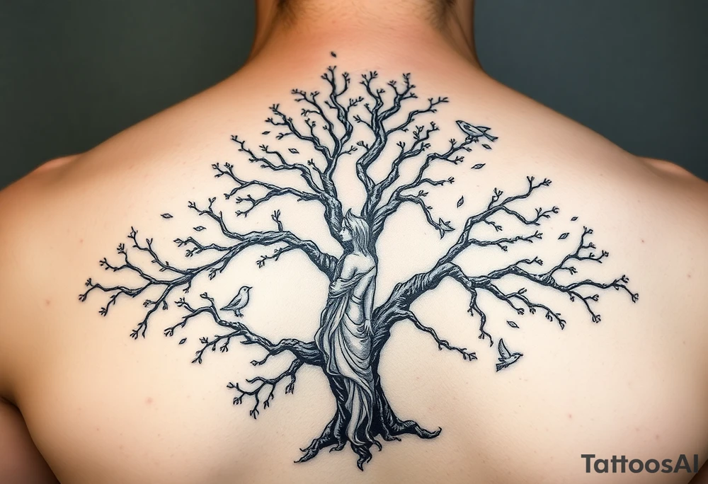 Poison tree with woman and birds tattoo idea
