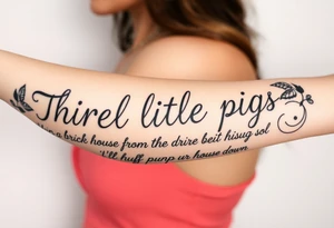 Three little pigs nursery rhyme hiding in a brick house from the big bad wolf I'll huff and puff and blow ur house down tattoo idea