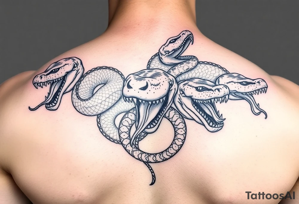 All different kind of venomous snakes with teeth and tongues out tattoo idea