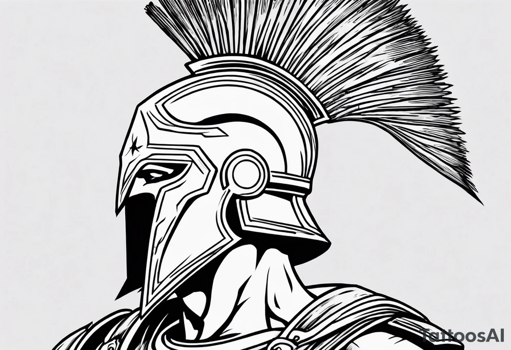 ultra-fine line linework vector of a spartan from the side, spartan spear, spartan shield, laurel wreath tattoo idea
