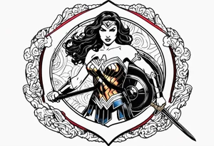 Wonder Woman Round shield on top of sword tattoo idea