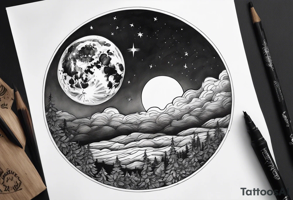 Full moon in sky tattoo idea