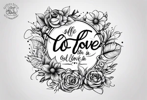 Small tattoo of a quote about self love in cursive only words tattoo idea