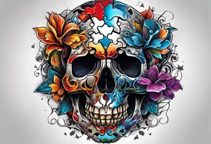 Skull with Autism Awareness Puzzle pieces. tattoo idea