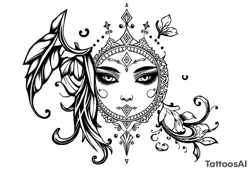 mytical shaman and mytolog style ornametn with ancient rhyme tattoo idea