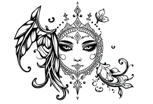 mytical shaman and mytolog style ornametn with ancient rhyme tattoo idea