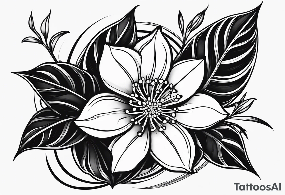 Shoulder and collarbone tattoo of a vibe of night-blooming Jasmine. The tattoo should have a spider tattoo idea