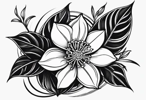 Shoulder and collarbone tattoo of a vibe of night-blooming Jasmine. The tattoo should have a spider tattoo idea