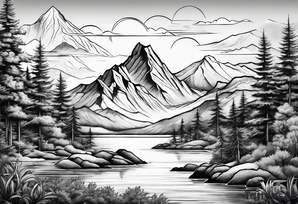 Mountains and ocean tattoo idea