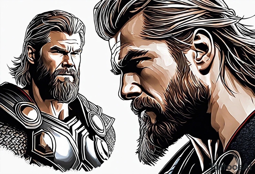 The Mighty Thor that looks like the Chris Hemsworth version with lightning in the background tattoo idea
