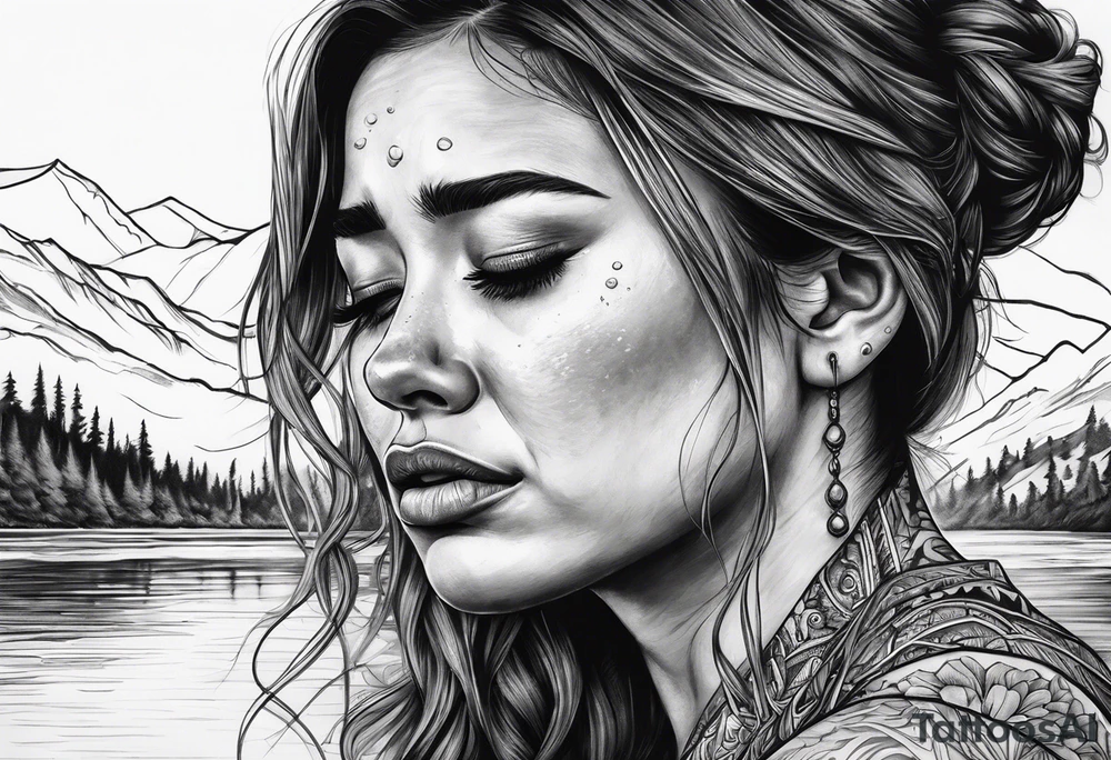 Woman crying at a river tattoo idea