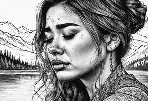 Woman crying at a river tattoo idea