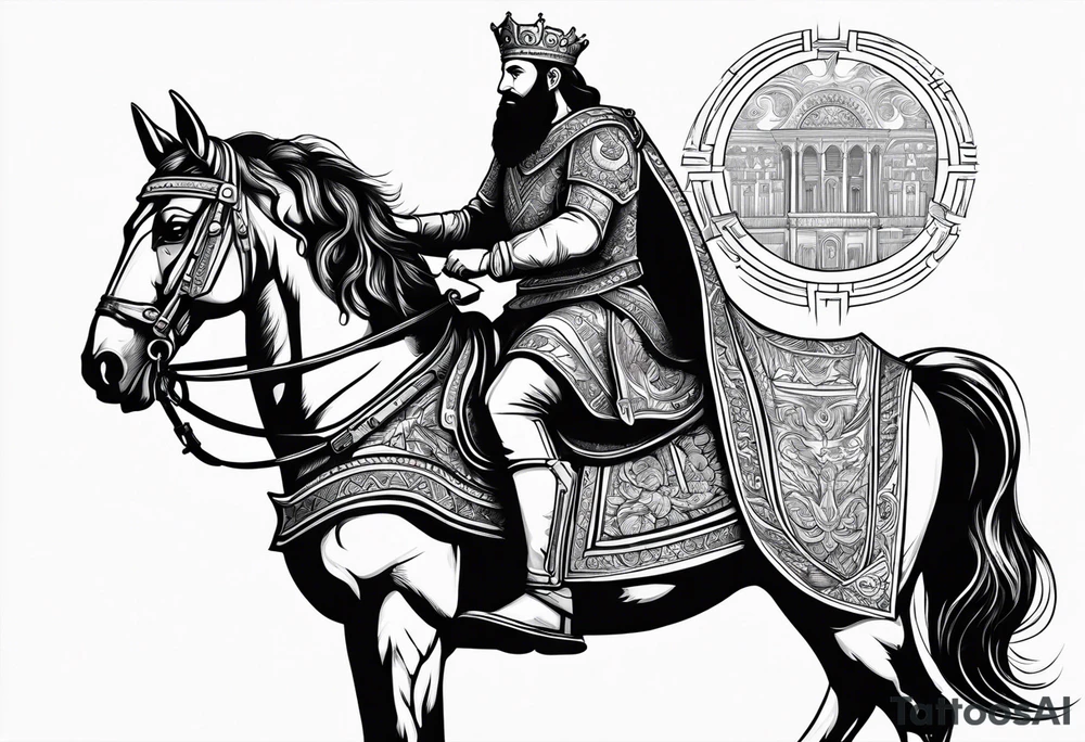 Georgian king david the builder on horse with book in hes hand tattoo idea