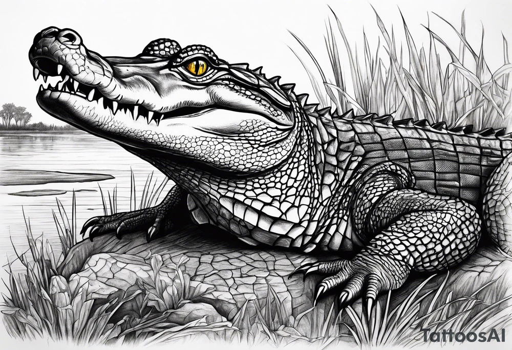 Scene live oak marsh birds alligator tattoo idea
