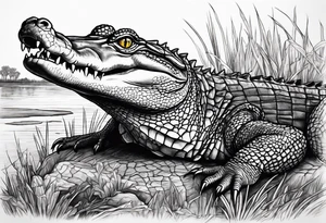 Scene live oak marsh birds alligator tattoo idea