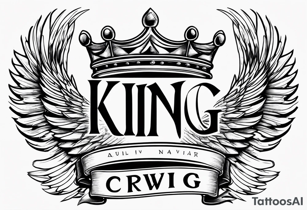 King crown,wings and text tattoo idea