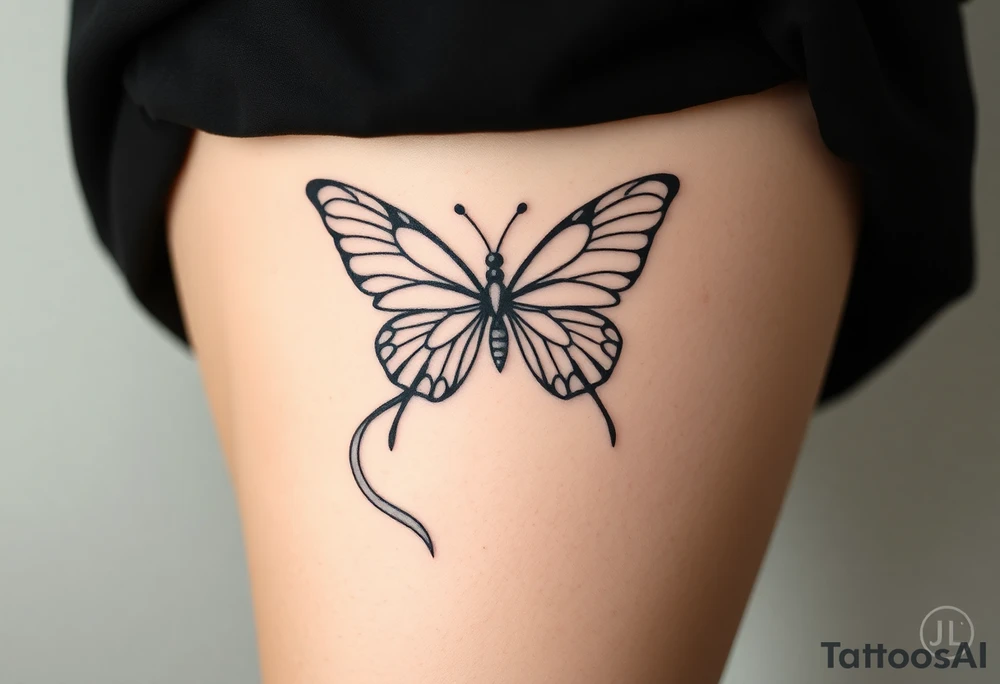 ethereal butterfly with flowing silk ribbons in moonlight tattoo idea