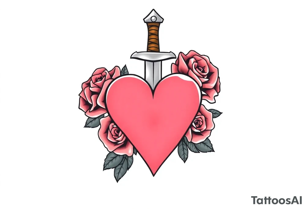 dagger piercing a heart with roses tattoo idea