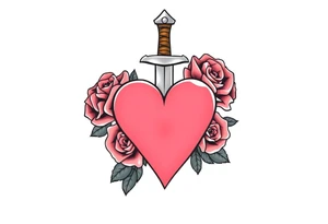 dagger piercing a heart with roses tattoo idea