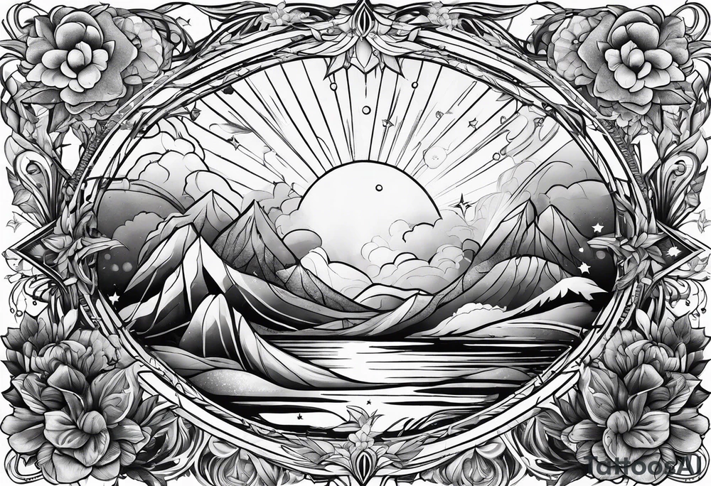 Universe and plants tattoo idea