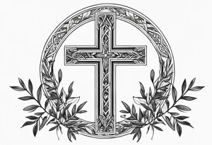 Christian cross with olive branches around it tattoo idea