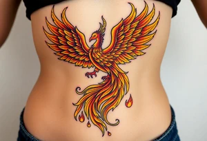 magnificent phoenix rising from golden flames with trailing embers tattoo idea