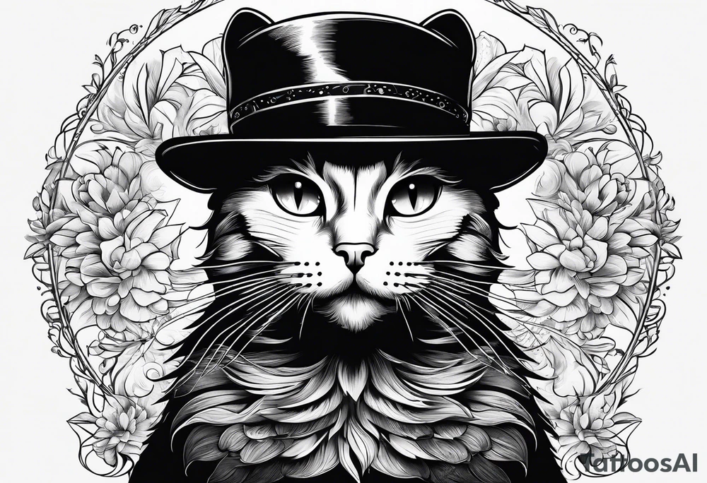 Black cat with a funny hat tattoo idea