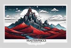 red mountains which there are two fantasies castles. tattoo idea