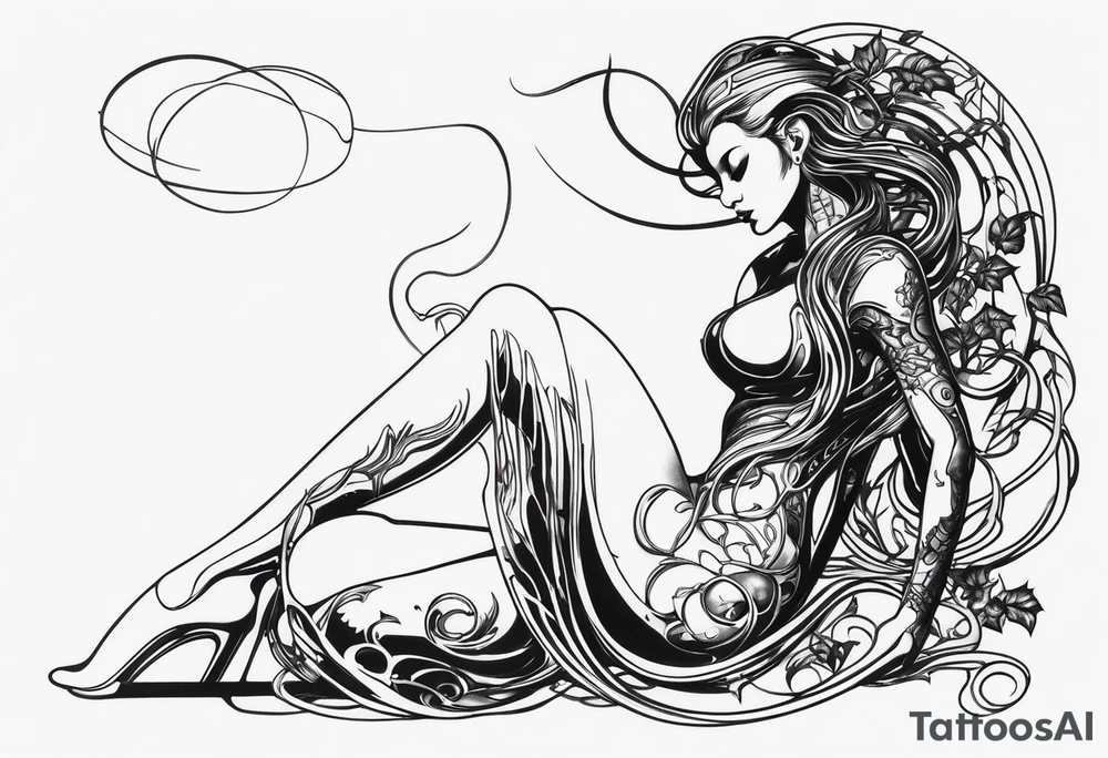 Hajime Sorayama type blended with HR Giger alien woman with vines tattoo idea
