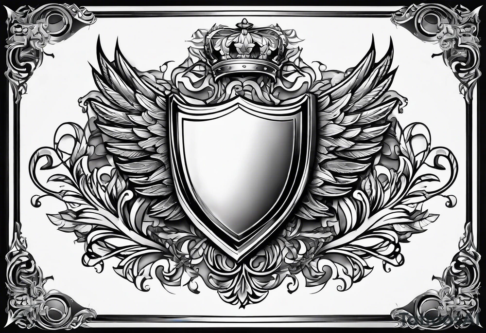 Design a large chest shield the includes the upper shoulder.  The theme should be family forever.  In the center of the chest shield will be the Avallo e family crest. tattoo idea