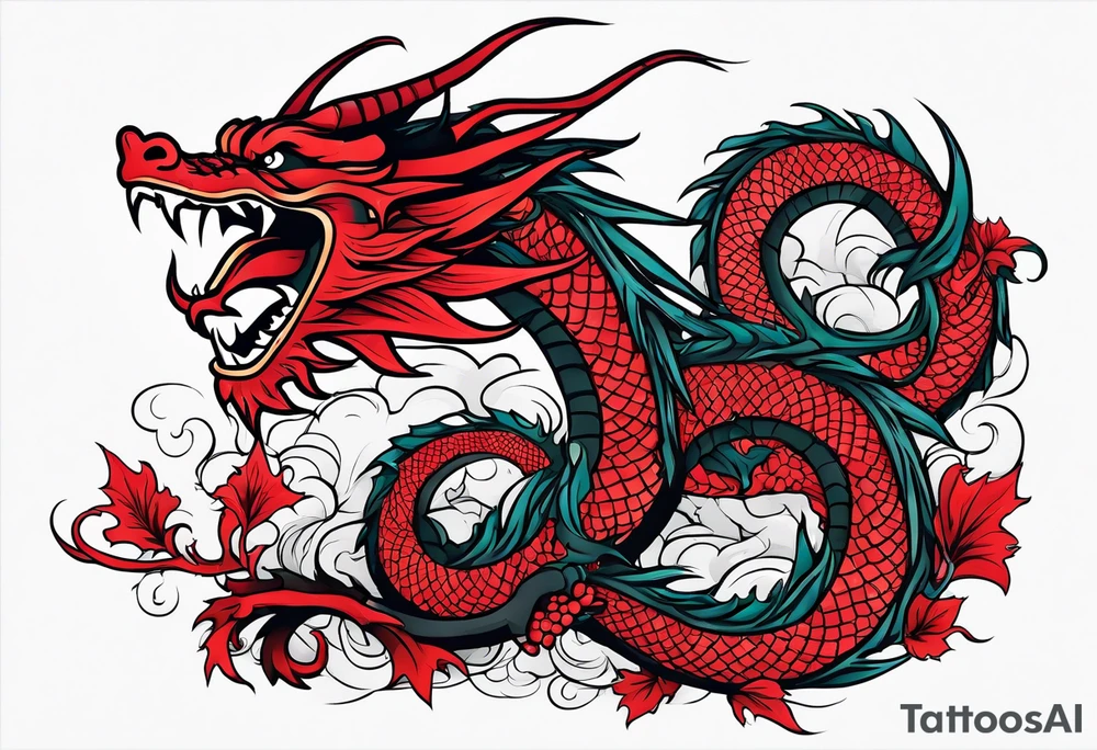 dragon red accent with flakes tattoo idea