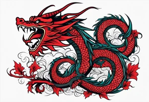 dragon red accent with flakes tattoo idea
