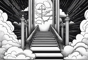 Staircase that leads through the clouds to heaven and ends at the gates of heaven. At the end there is a bright light tattoo idea