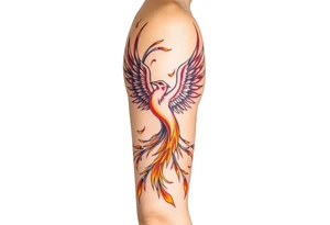 magnificent phoenix rising from golden flames with trailing embers tattoo idea