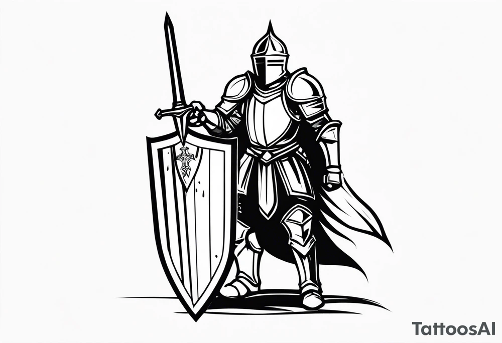 knight with a shield and sword tattoo idea