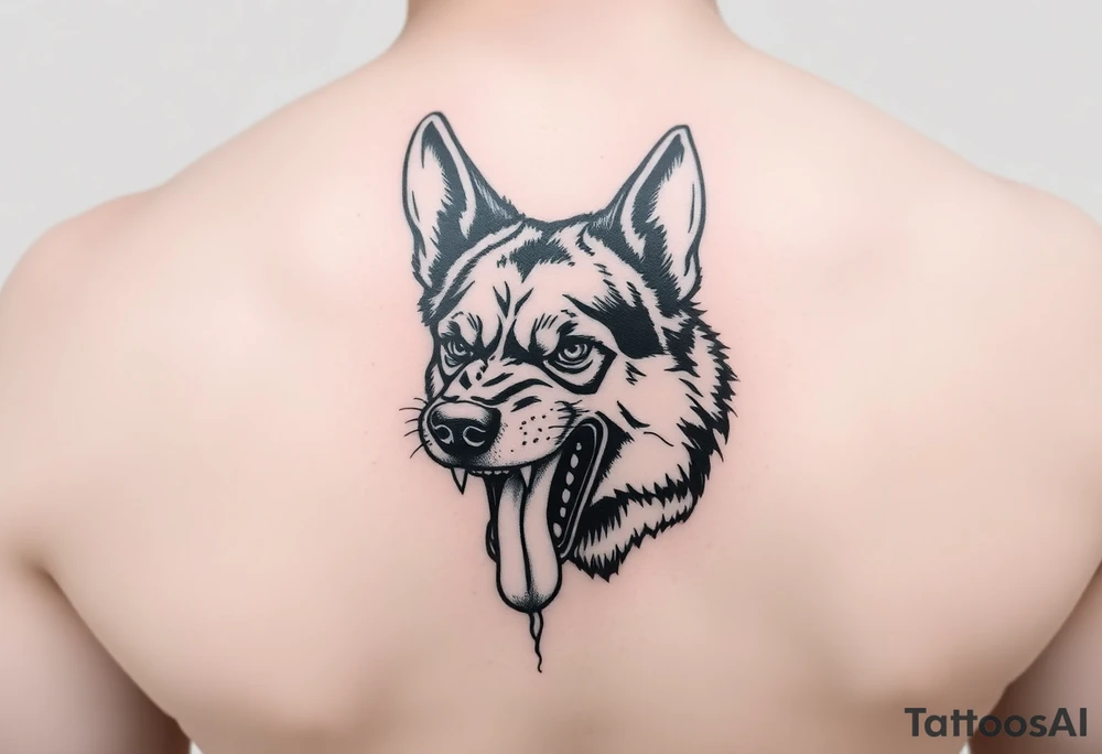 German Shepherd snarling and looking angry with drool coming out of the dog's mouth tattoo idea