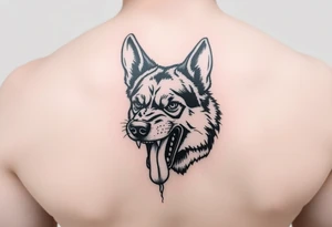 German Shepherd snarling and looking angry with drool coming out of the dog's mouth tattoo idea