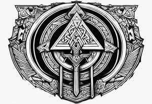 Valhalla stairs sword shield axe Valknut tattoo idea