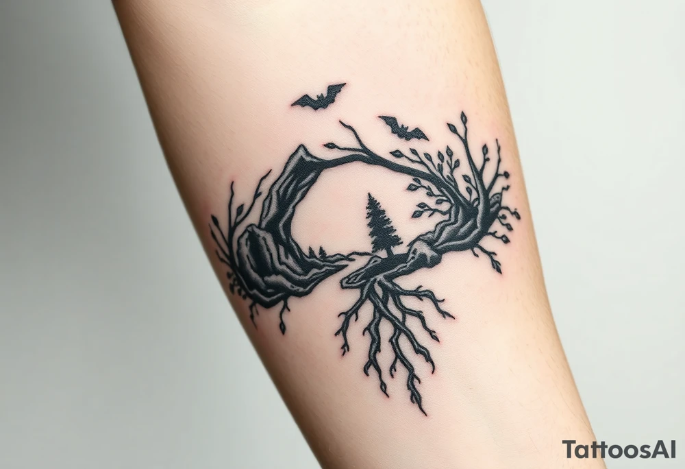 Cave,vines,river,bats,trees,roots tattoo idea